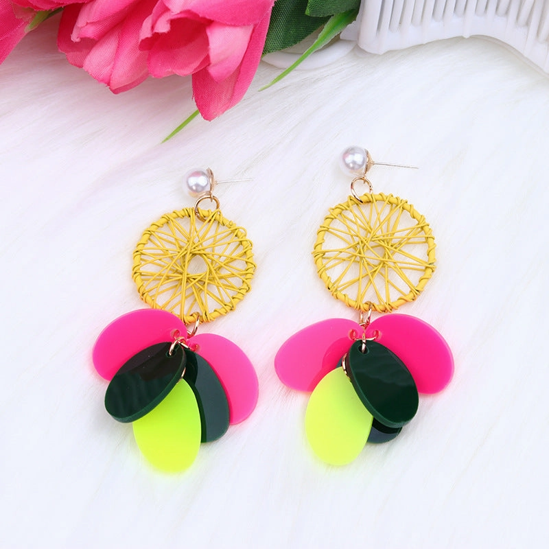 Wholesale Pearl Colored Woven Circular Acrylic Earrings