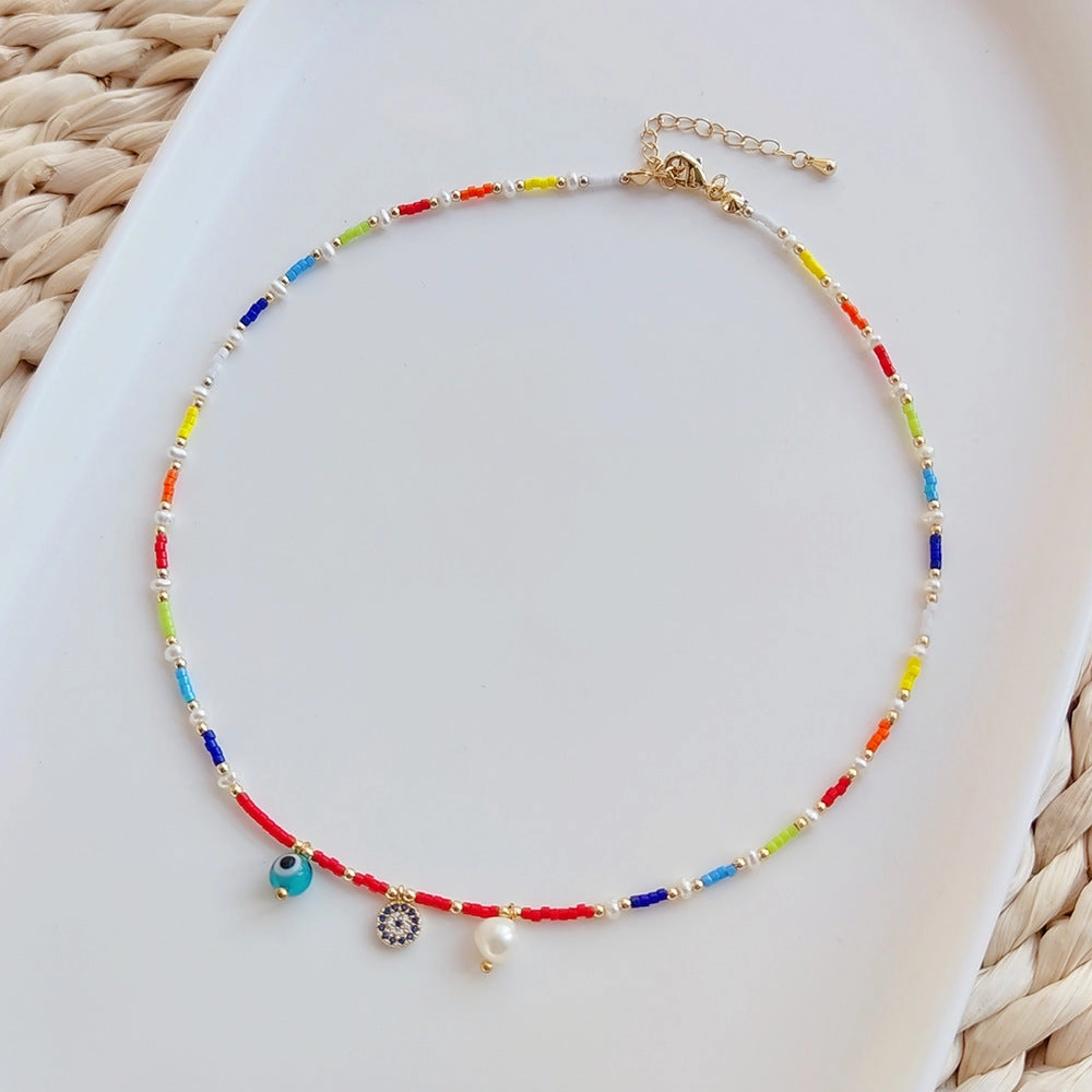 Wholesale Pearl Diamond Evil Eye Pendant Necklace