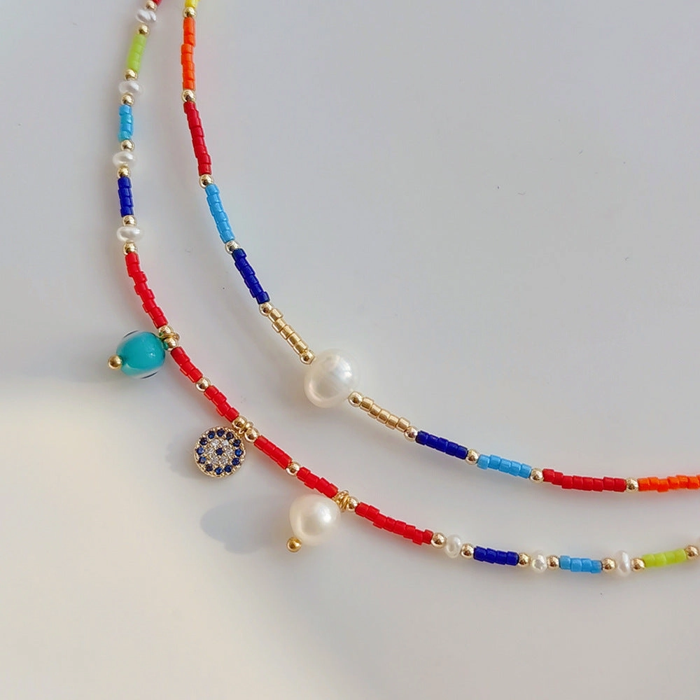 Wholesale Pearl Diamond Evil Eye Pendant Necklace