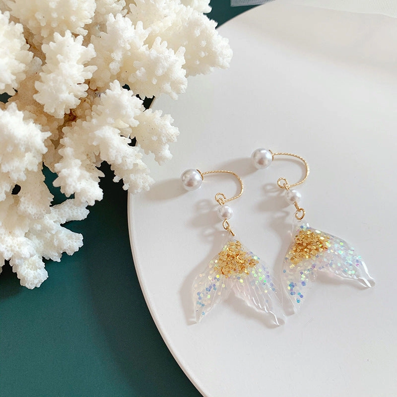 Wholesale Pearl Earrings Colorful Sequin Fishtail Alloy Earrings