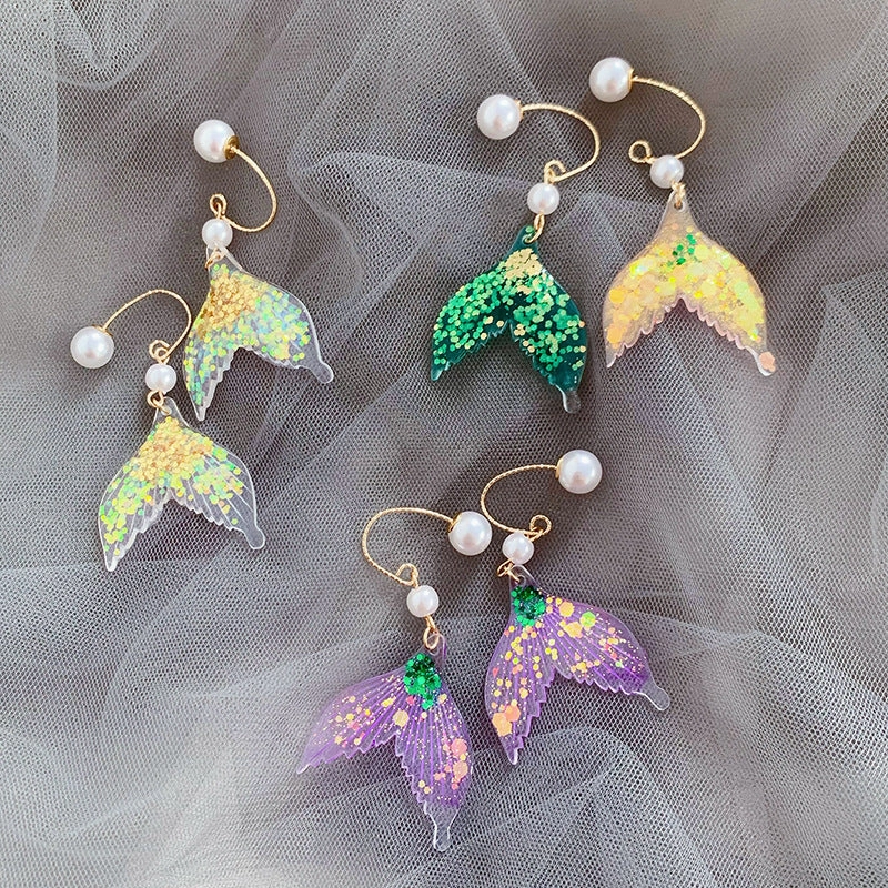 Wholesale Pearl Earrings Colorful Sequin Fishtail Alloy Earrings