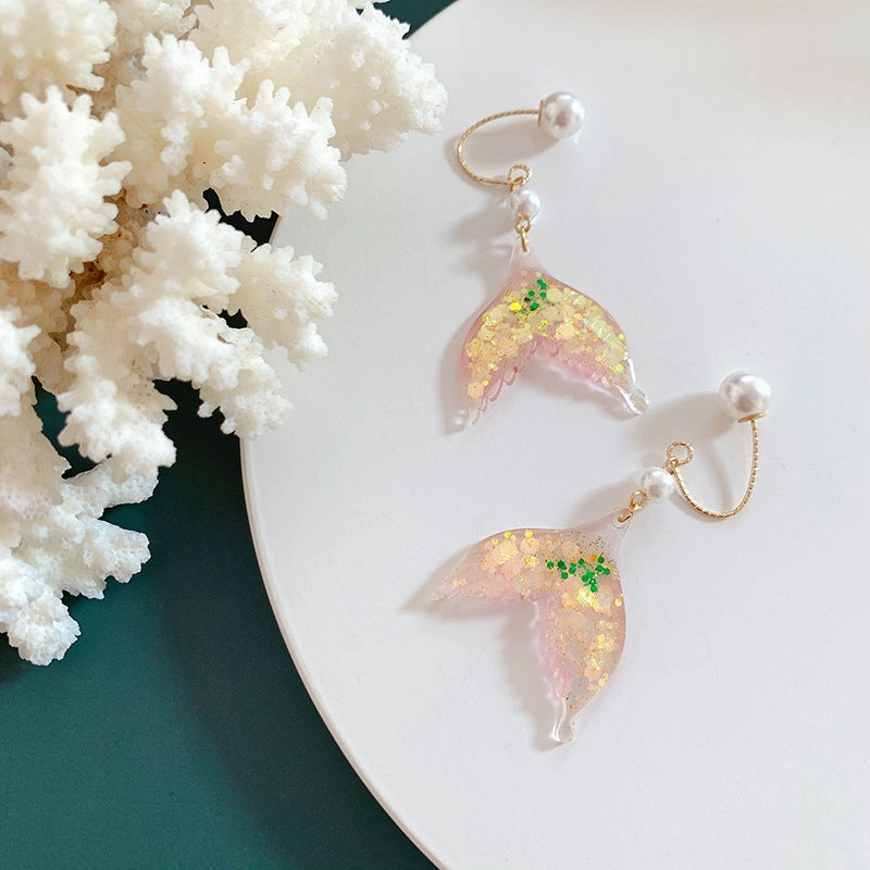 Wholesale Pearl Earrings Colorful Sequin Fishtail Alloy Earrings