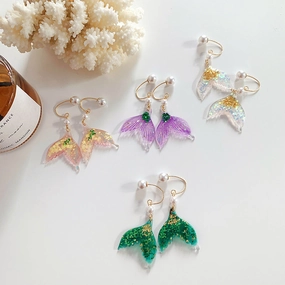 Wholesale Pearl Earrings Colorful Sequin Fishtail Alloy Earrings