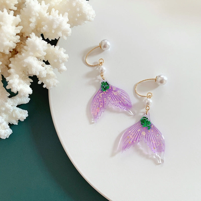 Wholesale Pearl Earrings Colorful Sequin Fishtail Alloy Earrings