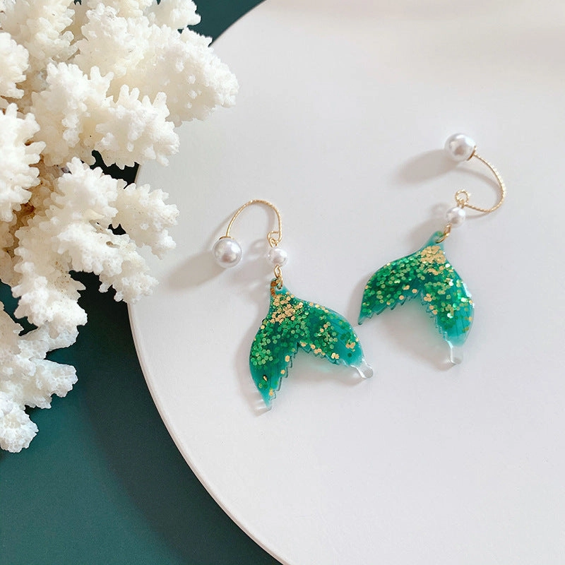 Wholesale Pearl Earrings Colorful Sequin Fishtail Alloy Earrings