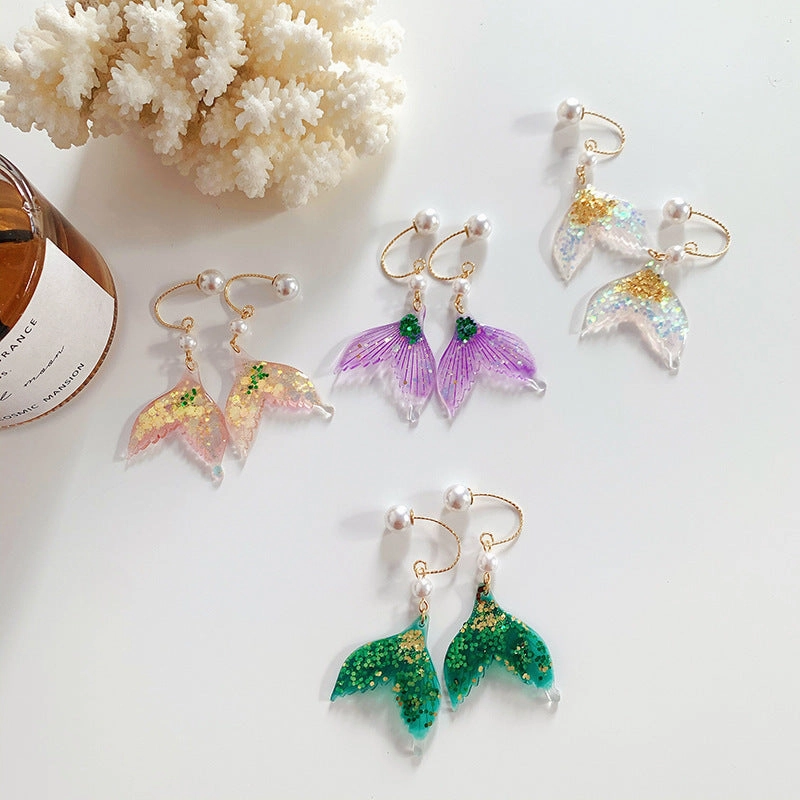 Wholesale Pearl Earrings Colorful Sequin Fishtail Alloy Earrings
