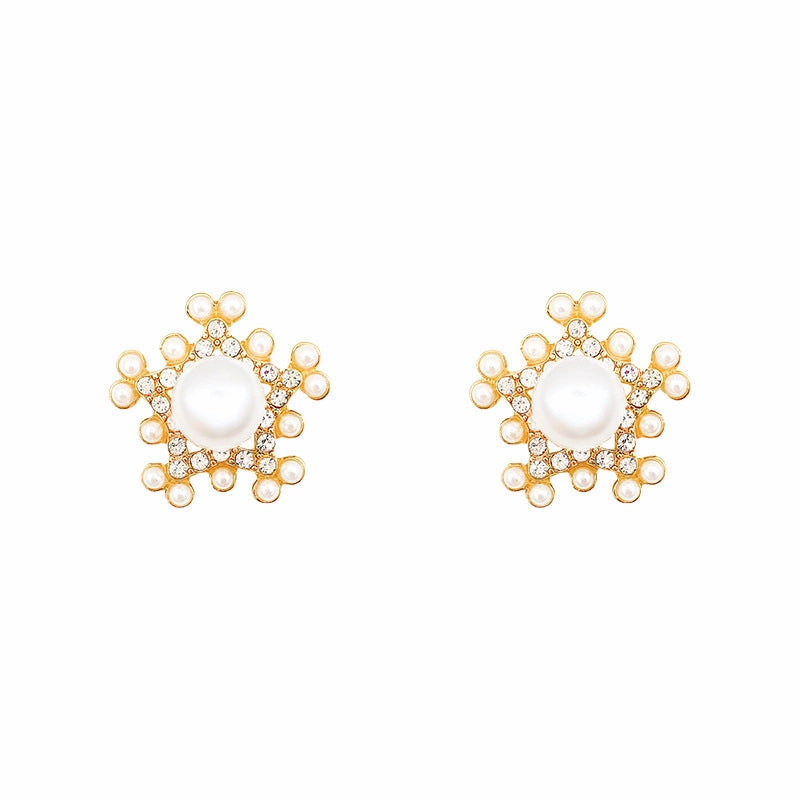 Wholesale pearl five-pointed star diamond earrings