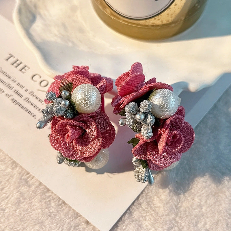 Wholesale Pearl Flowers Cloth Art Earrings