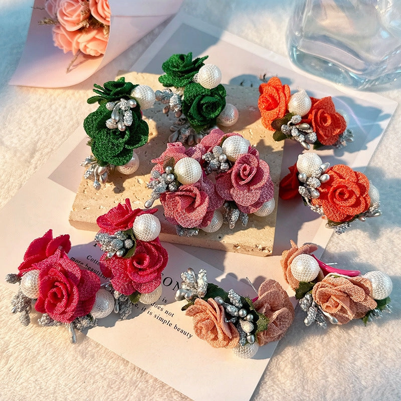 Wholesale Pearl Flowers Cloth Art Earrings