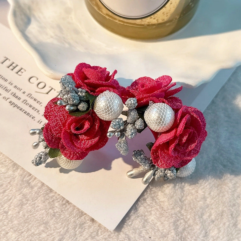 Wholesale Pearl Flowers Cloth Art Earrings