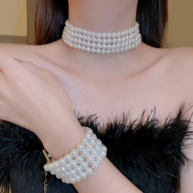 Wholesale Pearl Four-layer Retro Fashion Bracelet Necklace