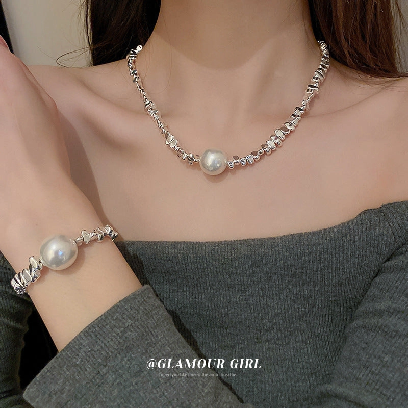 Wholesale Pearl Geometric Irregular Necklace Clavicle Chain Bracelet Set