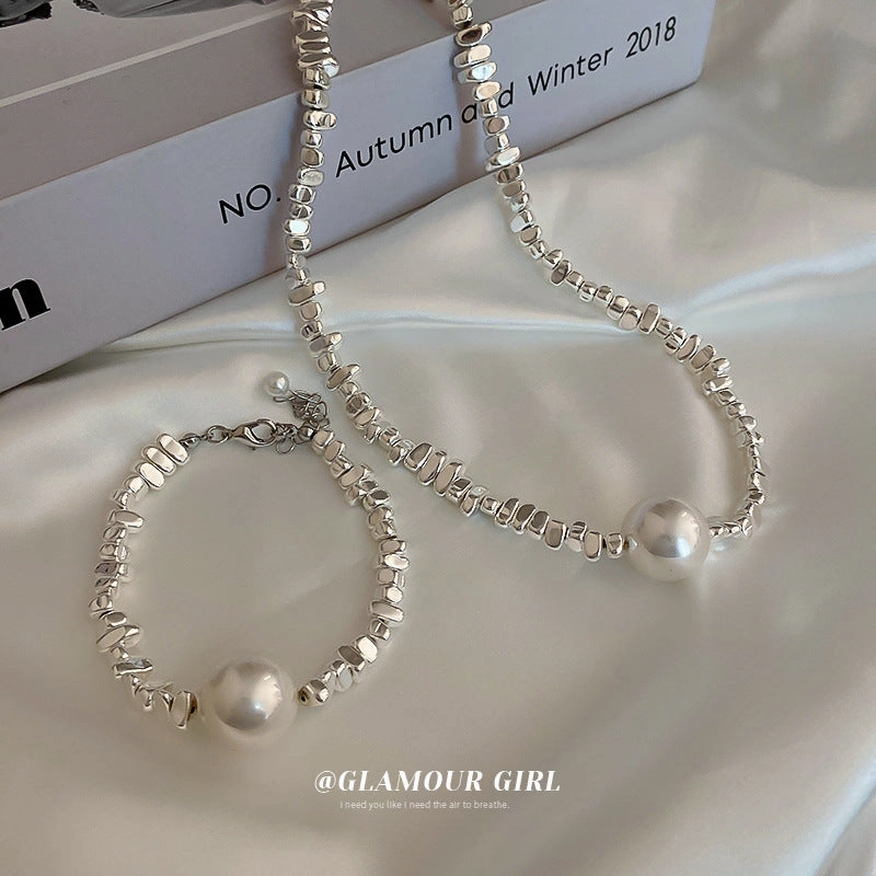 Wholesale Pearl Geometric Irregular Necklace Clavicle Chain Bracelet Set