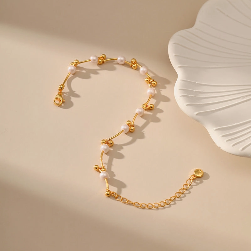 Wholesale Pearl Gold Ball Copper Bracelet