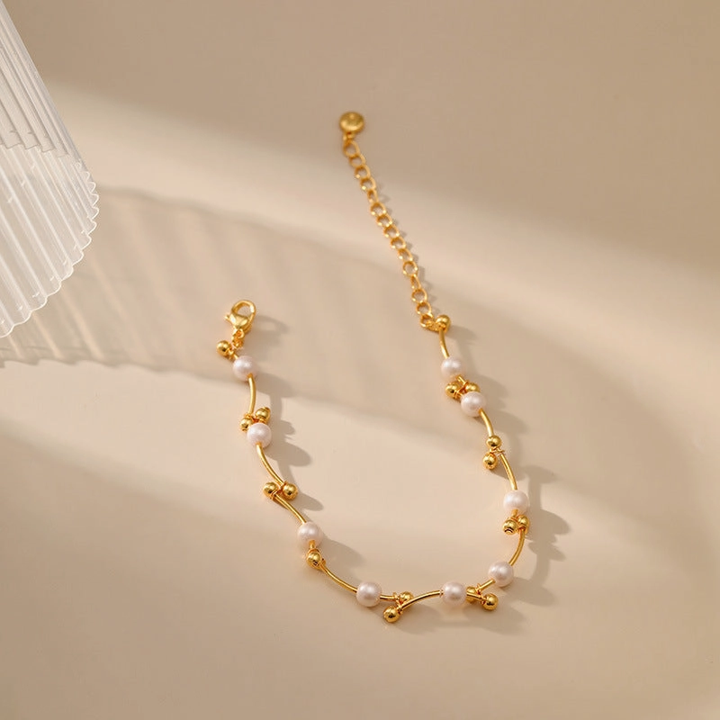 Wholesale Pearl Gold Ball Copper Bracelet