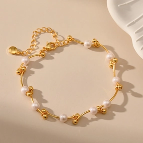 Wholesale Pearl Gold Ball Copper Bracelet