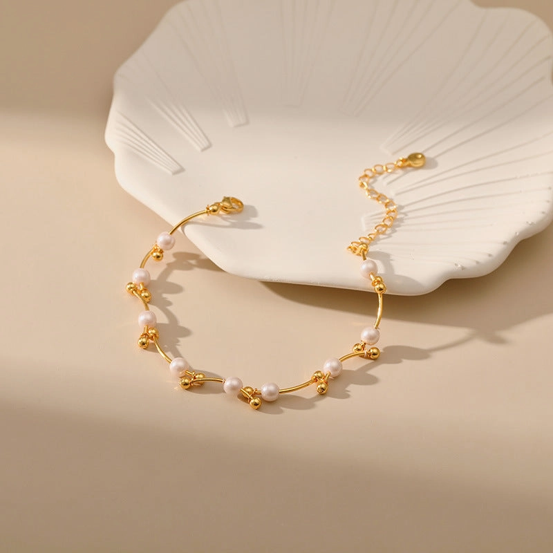 Wholesale Pearl Gold Ball Copper Bracelet