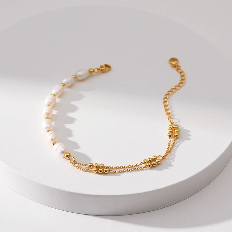 Wholesale Pearl Gold Plated Double Copper Bracelet