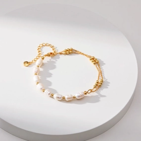 Wholesale Pearl Gold Plated Double Copper Bracelet