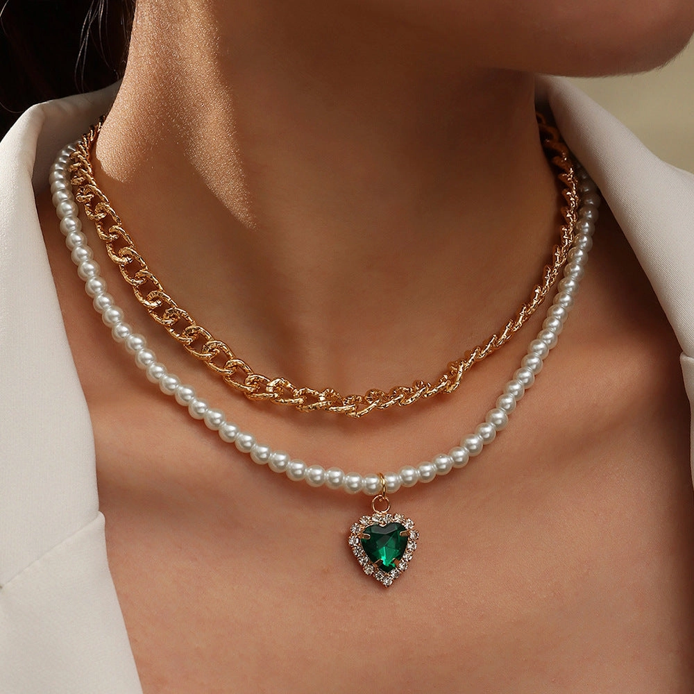 Wholesale Pearl Heart Stacking Necklace Alloy Imitation Pearl