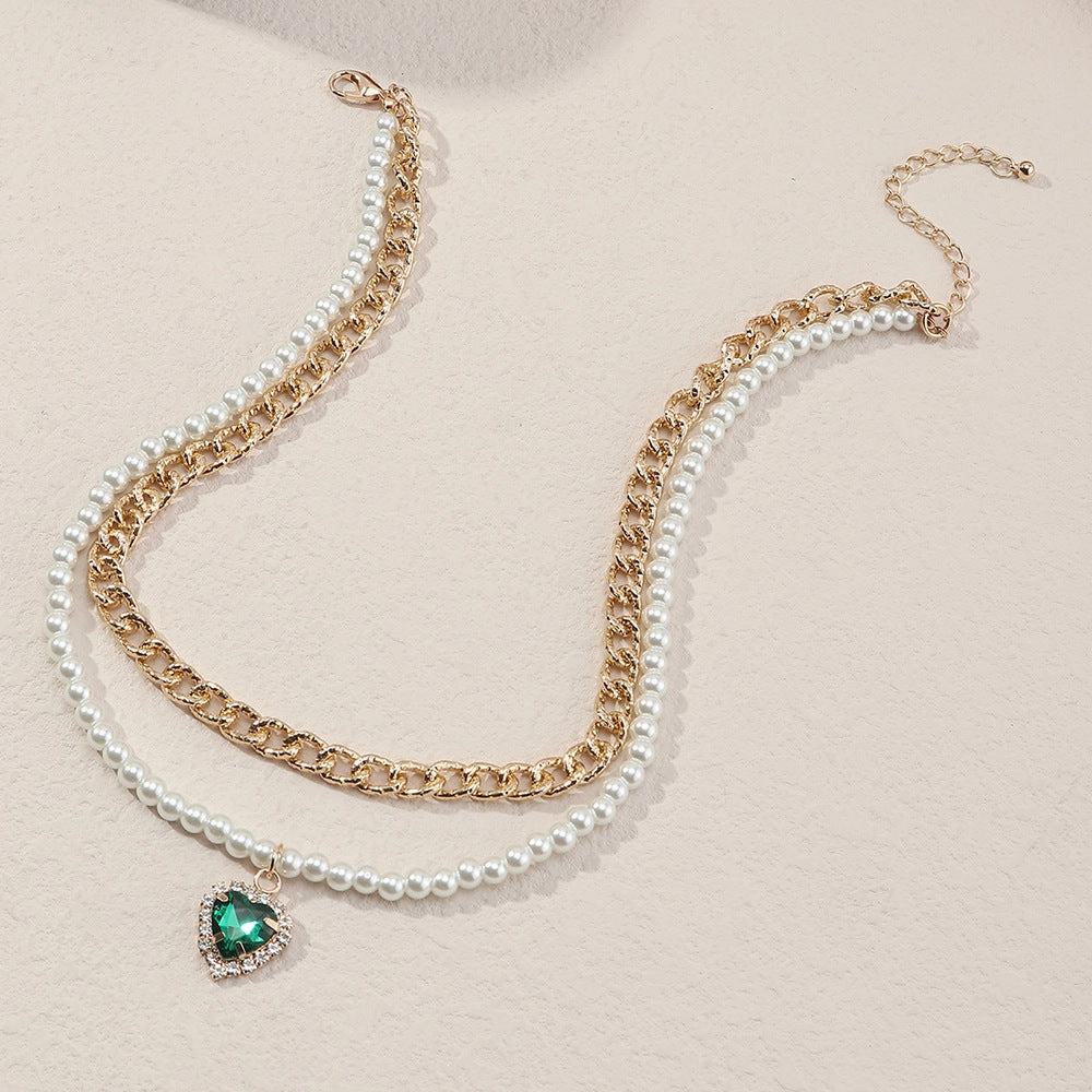 Wholesale Pearl Heart Stacking Necklace Alloy Imitation Pearl