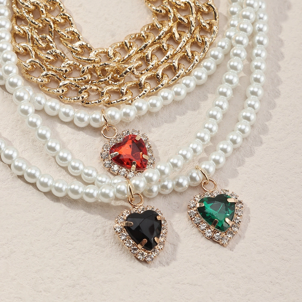 Wholesale Pearl Heart Stacking Necklace Alloy Imitation Pearl