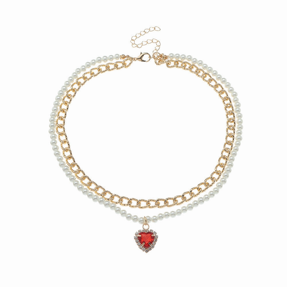 Wholesale Pearl Heart Stacking Necklace Alloy Imitation Pearl