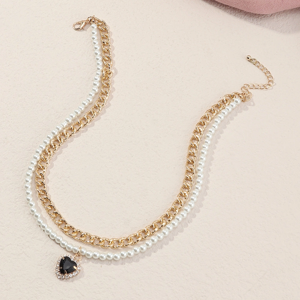 Wholesale Pearl Heart Stacking Necklace Alloy Imitation Pearl