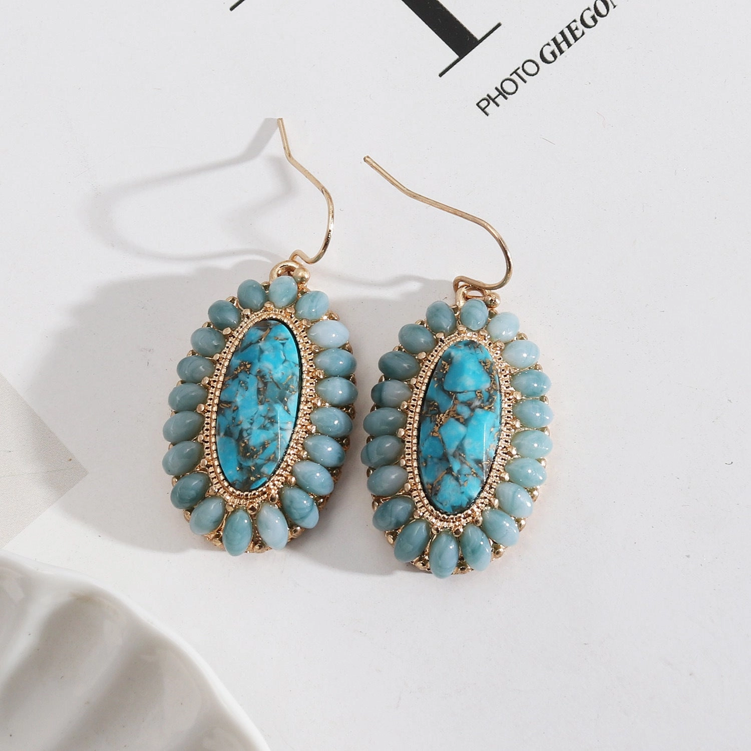 Wholesale Pearl Inlaid Fashion Abalone Oval Earrings