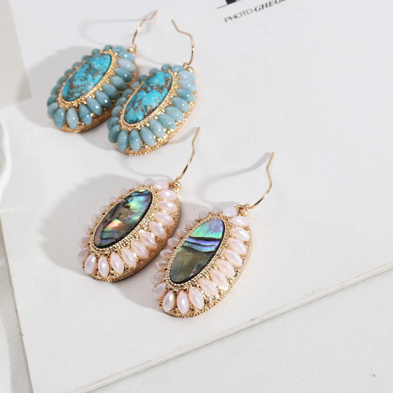 Wholesale Pearl Inlaid Fashion Abalone Oval Earrings
