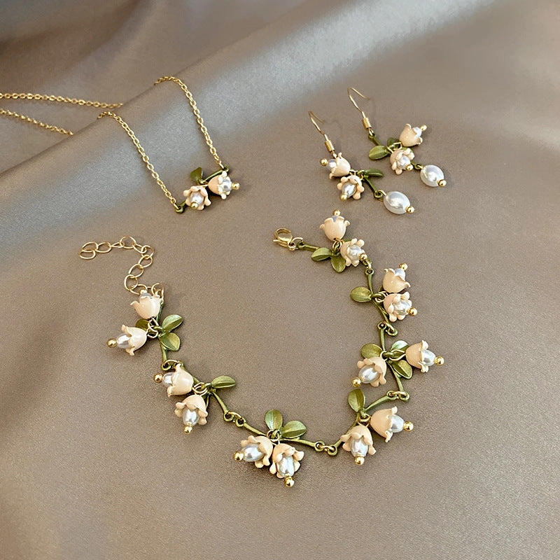 Wholesale Pearl Leaf Pearl Bracelet Earrings Necklaces