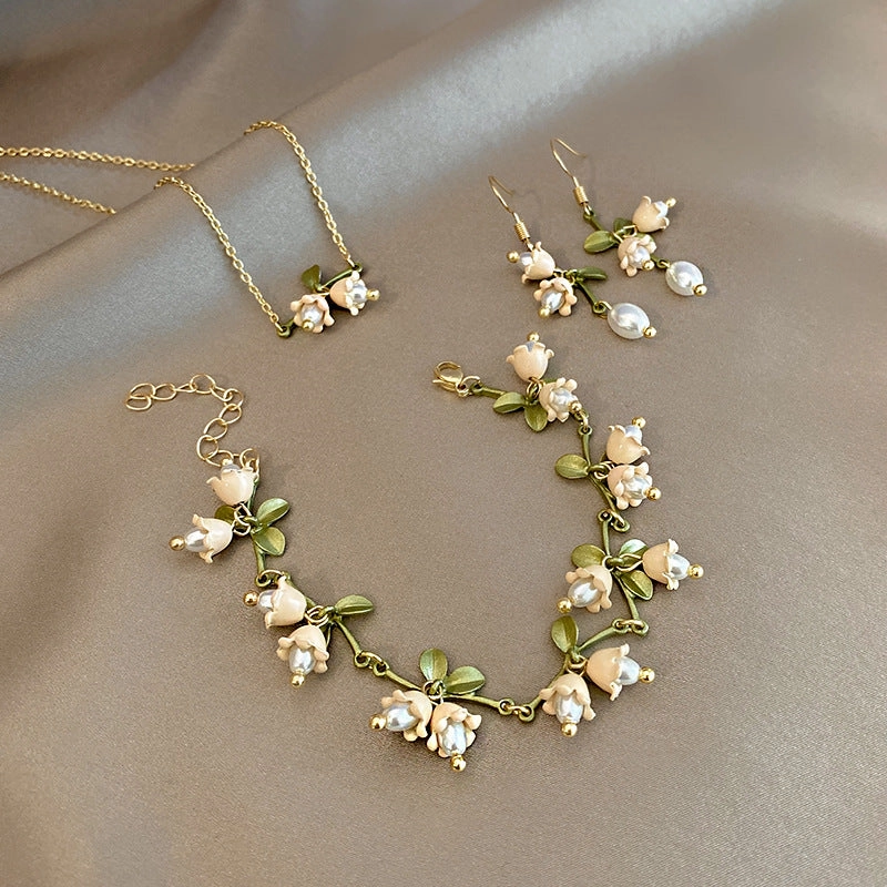 Wholesale Pearl Leaf Pearl Bracelet Earrings Necklaces