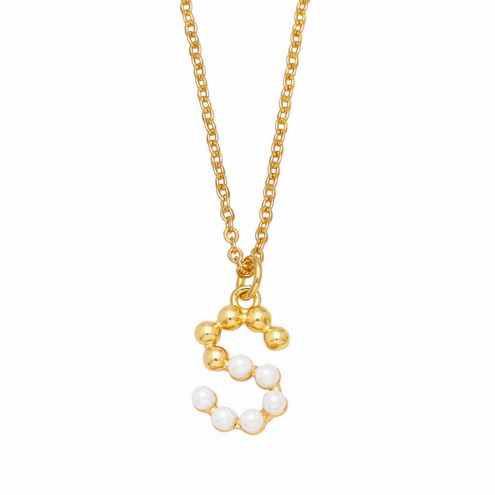 Wholesale Pearl Letter Collar Chain Copper Necklace