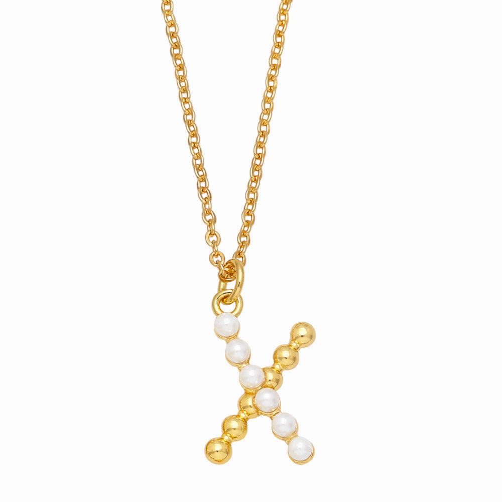 Wholesale Pearl Letter Collar Chain Copper Necklace
