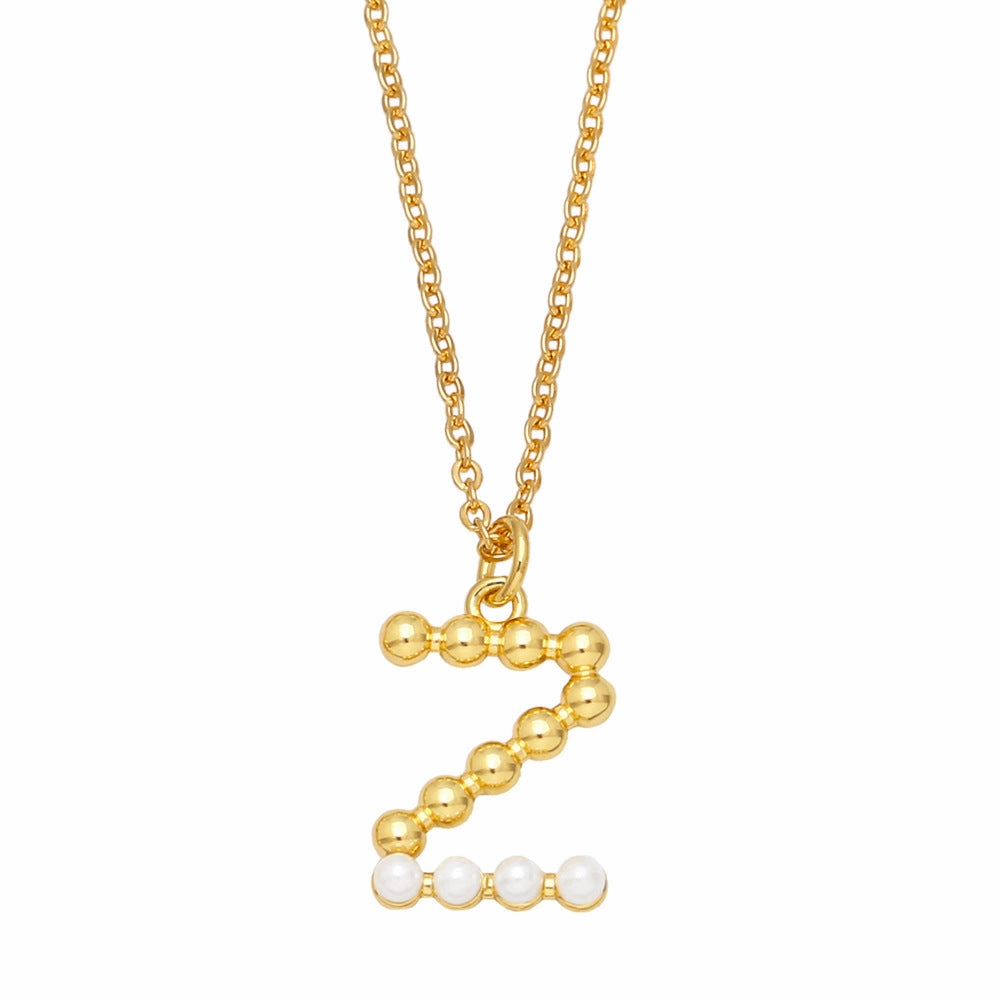 Wholesale Pearl Letter Collar Chain Copper Necklace
