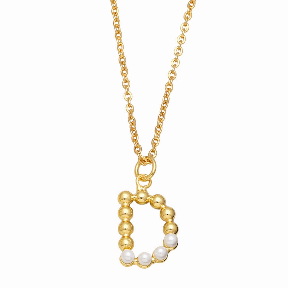 Wholesale Pearl Letter Collar Chain Copper Necklace