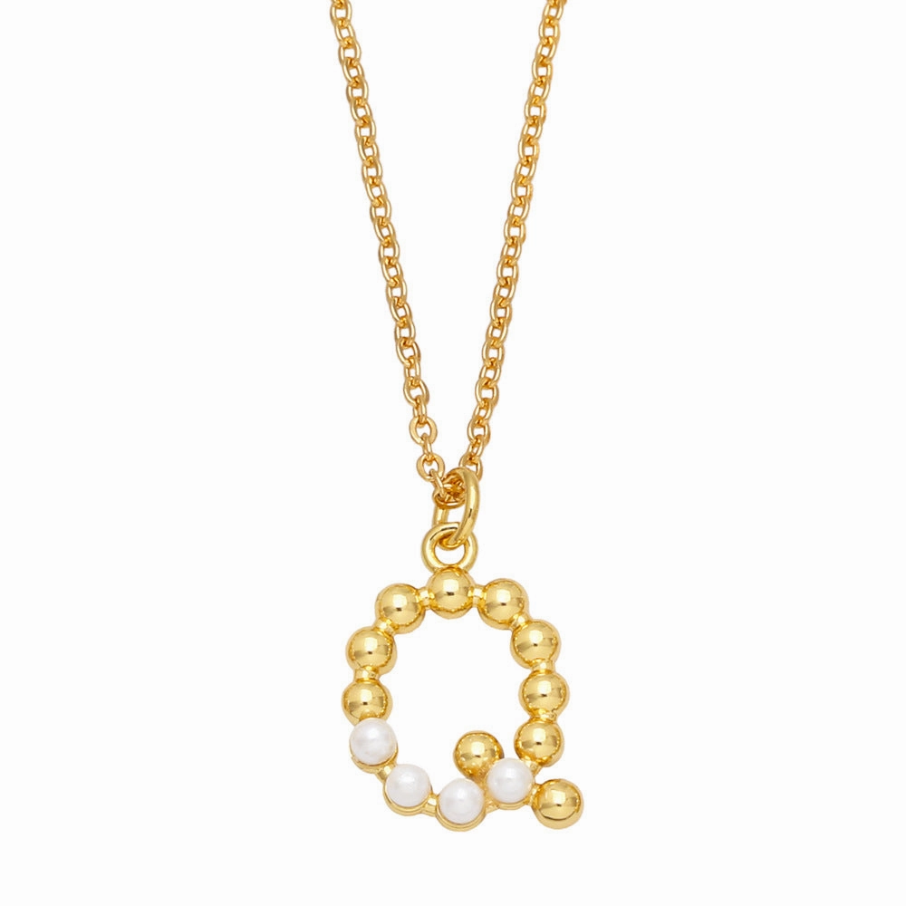 Wholesale Pearl Letter Collar Chain Copper Necklace