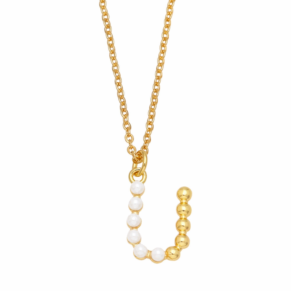 Wholesale Pearl Letter Collar Chain Copper Necklace