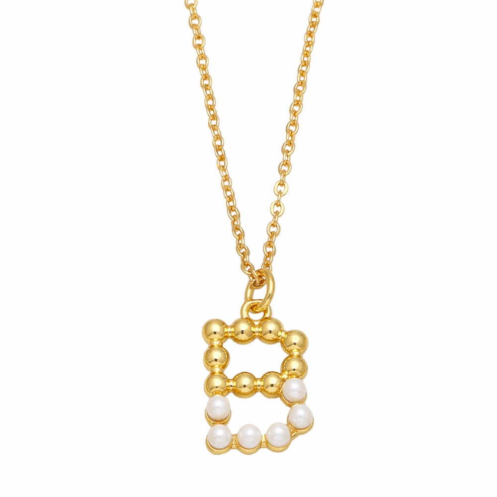 Wholesale Pearl Letter Collar Chain Copper Necklace
