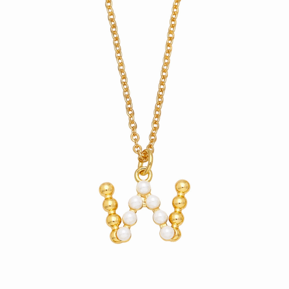 Wholesale Pearl Letter Collar Chain Copper Necklace