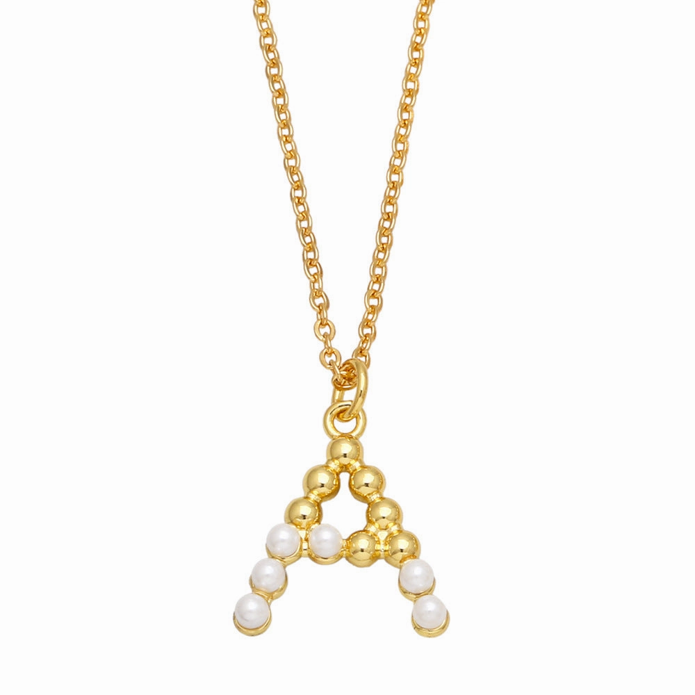 Wholesale Pearl Letter Collar Chain Copper Necklace
