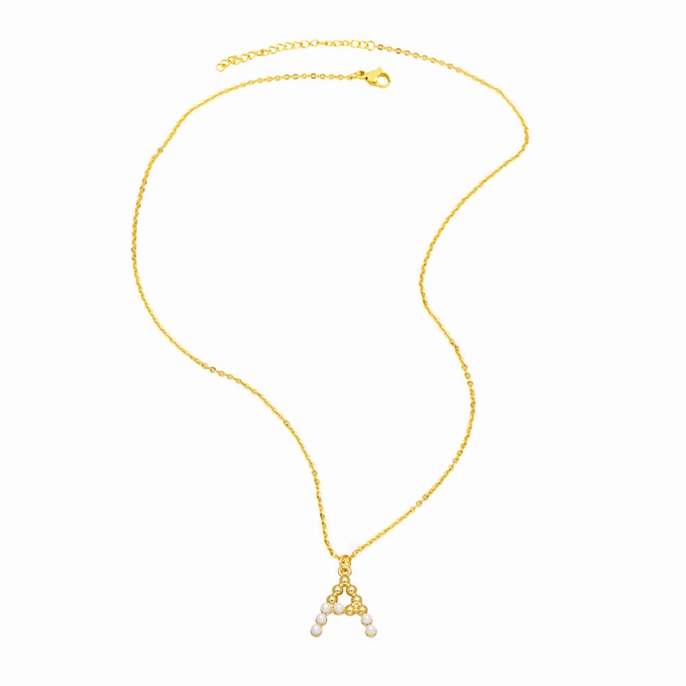 Wholesale Pearl Letter Collar Chain Copper Necklace