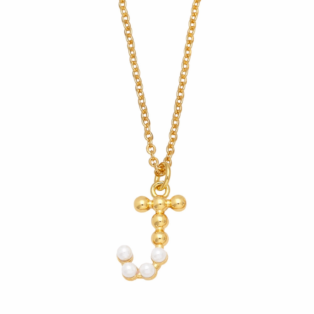 Wholesale Pearl Letter Collar Chain Copper Necklace