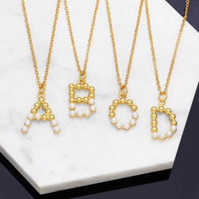 Wholesale Pearl Letter Collar Chain Copper Necklace
