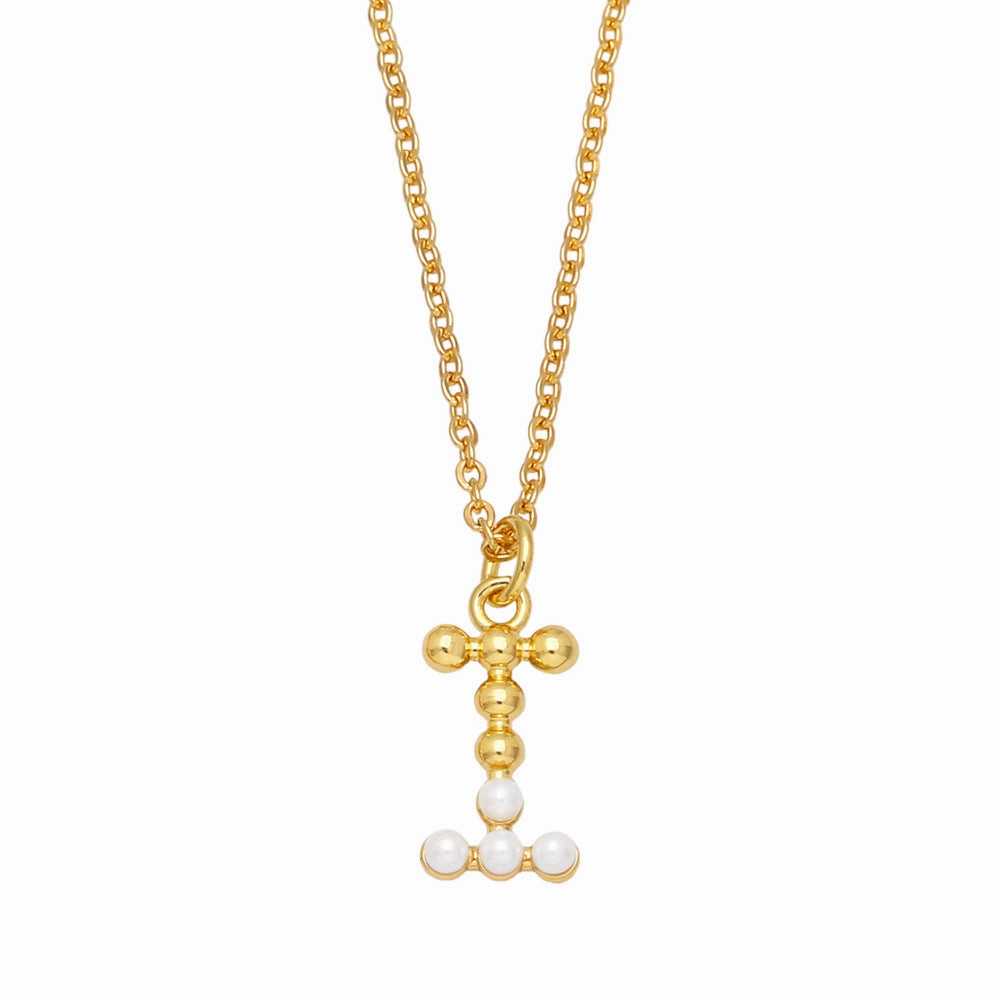 Wholesale Pearl Letter Collar Chain Copper Necklace
