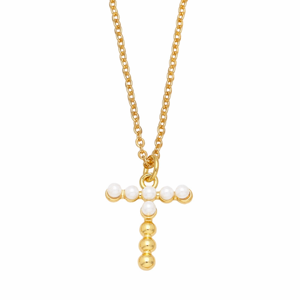Wholesale Pearl Letter Collar Chain Copper Necklace
