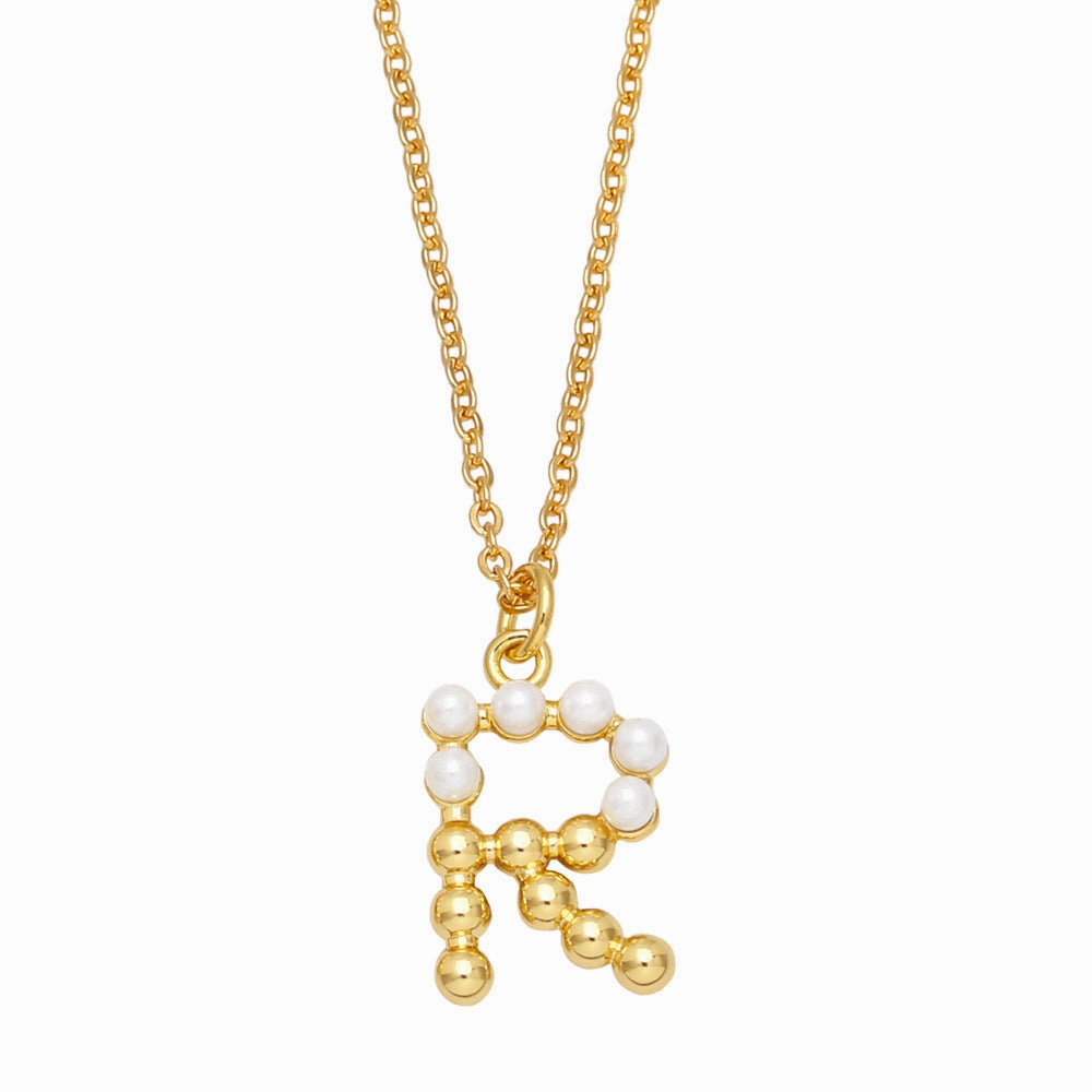 Wholesale Pearl Letter Collar Chain Copper Necklace