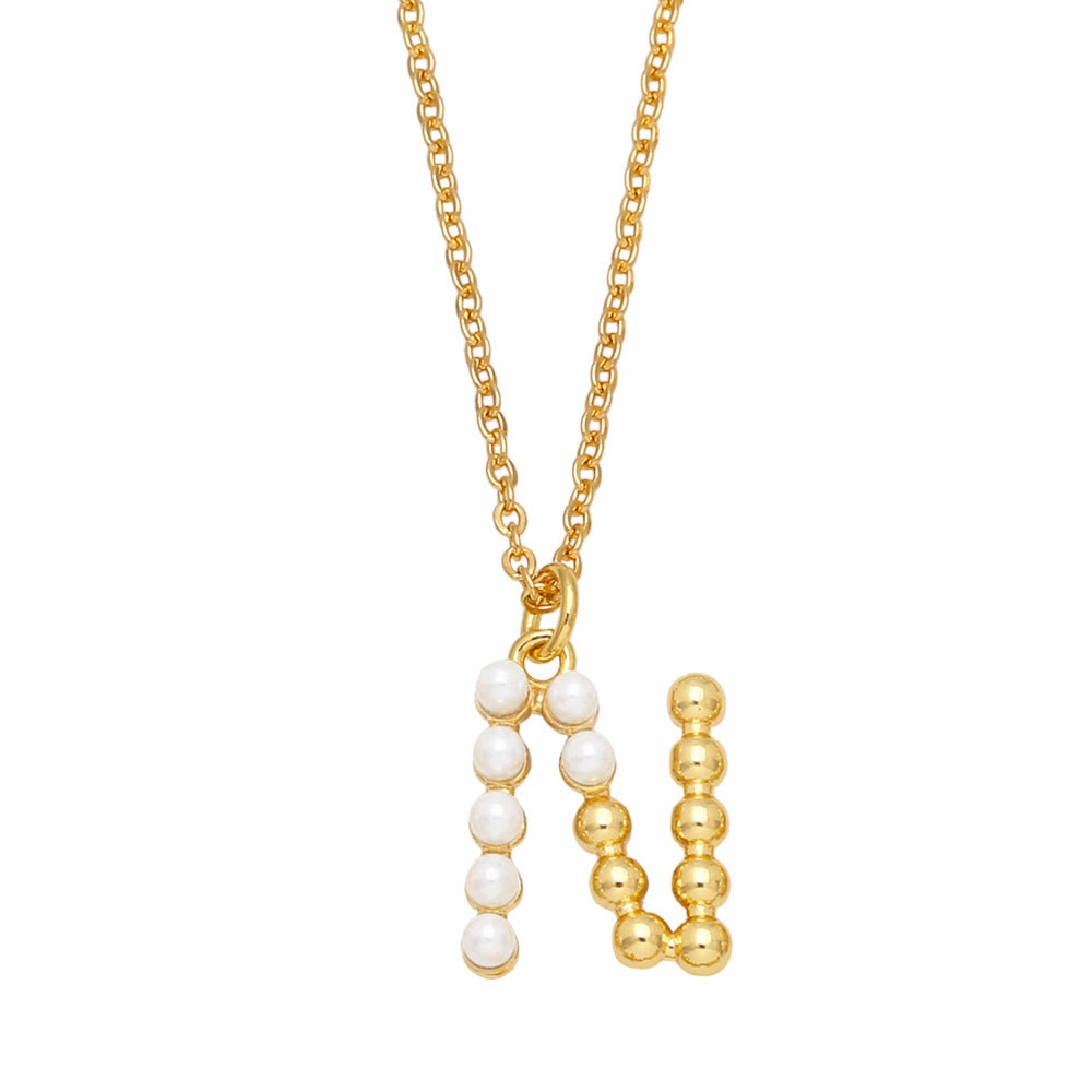 Wholesale Pearl Letter Collar Chain Copper Necklace