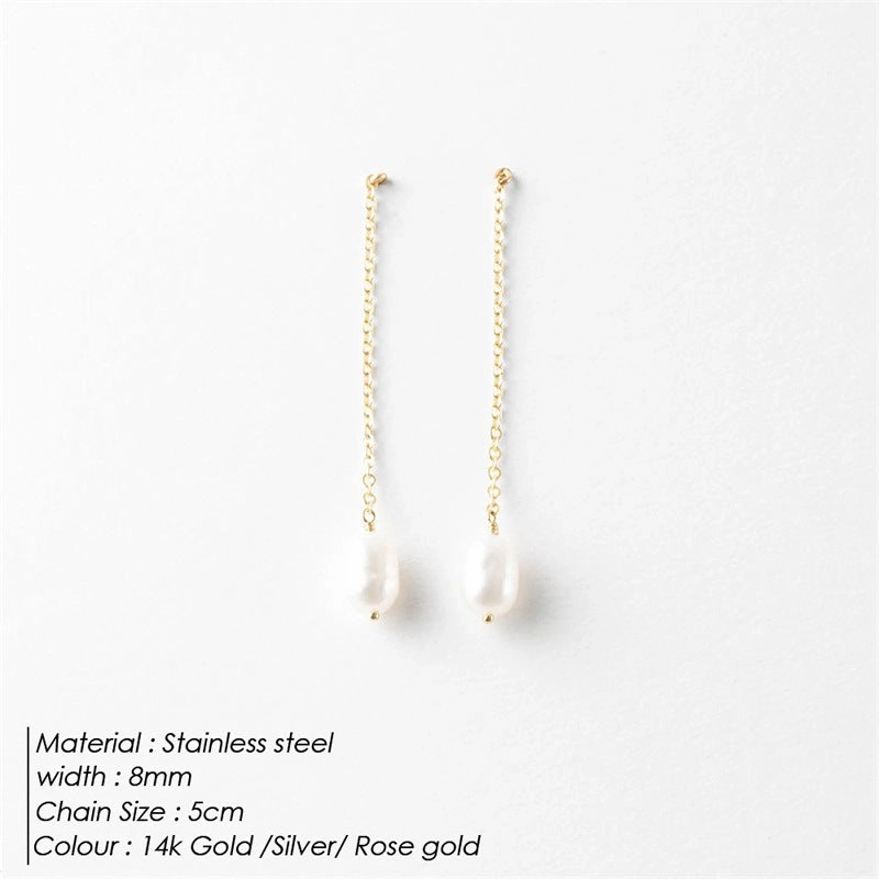 Wholesale Pearl Long Length Stainless Steel Earrings