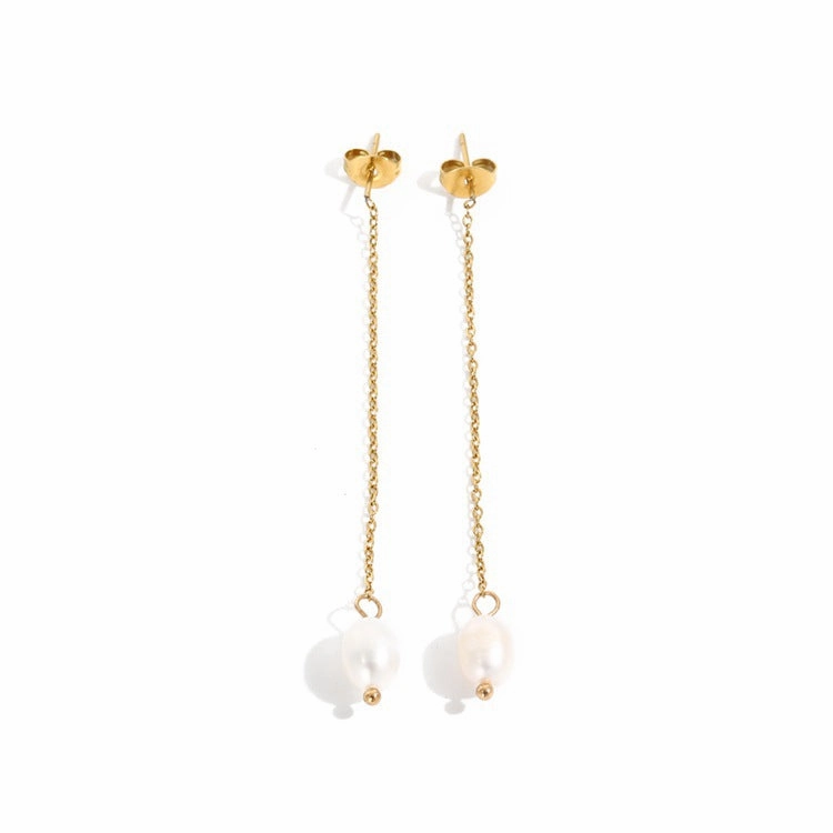 Wholesale Pearl Long Length Stainless Steel Earrings
